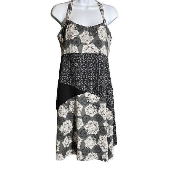 Lola Women's Halter Neck Print Allover Gray Mini Dress Size L - Picture 1 of 8